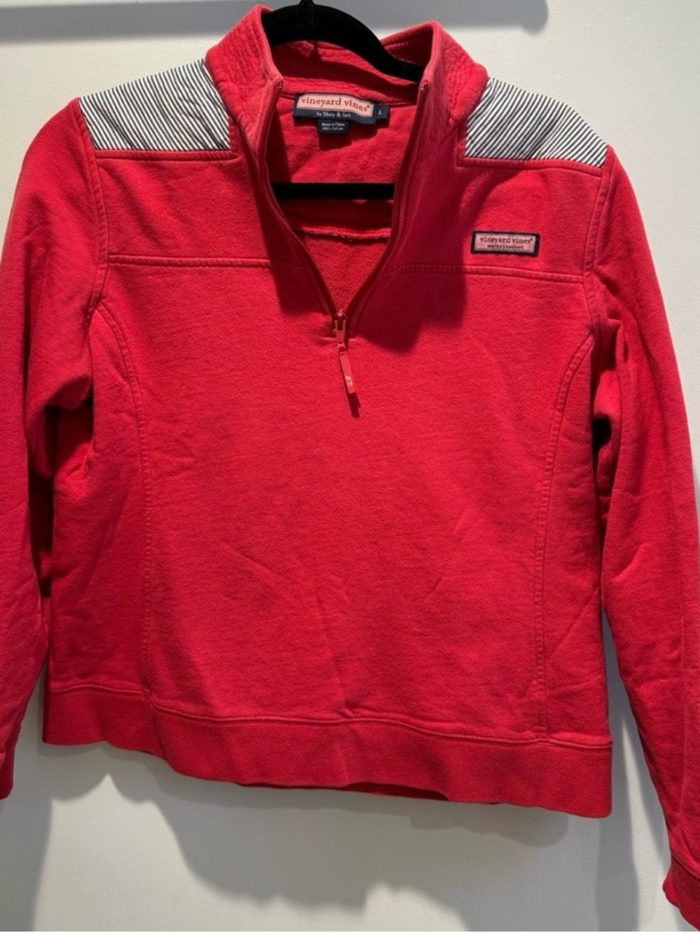 Vineyard Vines Red Pullover with Navy Logo Tag